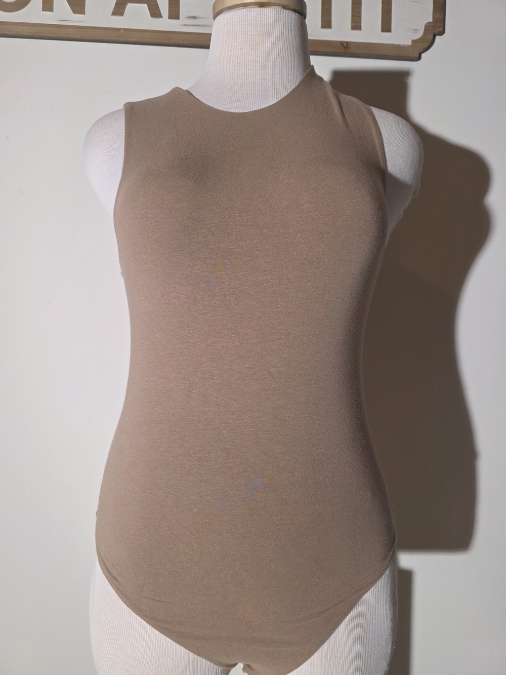 nuuds Sleeveless Crewneck Bodysuit in Taupe (Size L)